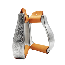 Western cowboy big stirrup aluminum roll stirrup carved bag cowhide with a width of 120mm in a color box