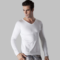 Pleasant and refreshing lingerie mens autumn clothes cotton ammonia elastic male youth V collar bottom shirt close-fitting white ultra slim fit