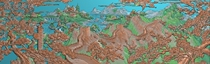 Fine carved drawing relief map Wanli Great Wall Splendid Chinese Songhe Hua Table Landscape Temple Tower