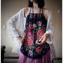 Su Art slow shop retro ethnic style pure cotton Ramie printing retro wild belly summer thin suspender base shirt