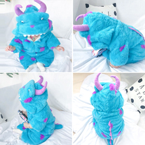 Plush baby autumn and winter jumpsuit loose climbing suit ha coat fur monster plus velvet children warm out baby children's clothing