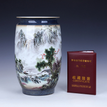 Jingdezhen Dakou rich bamboo vase water culture wide mouth ceramic landscape ornaments small living room home decoration flower arrangement