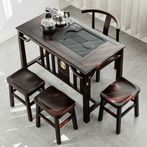 Hui Xiangfu tea table and chair combination Congo pear solid wood ebony tea table kung fu coffee table small balcony