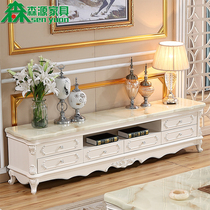 European marble living room coffee table TV cabinet combination white solid wood floor cabinet French small house film and television Wall Cabinet