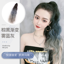 Wig ponytail female curly hair big wave dyeing grip fashion natural lifelike belt super light long hair high ponytail