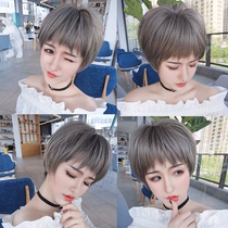 Wig female short hair bobo Korean bobo fluffy natural clavicle hair net red round face full head cover type medium long hair