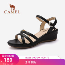 Camel sandals ladies summer soft-soled mother shoes comfortable slope heels thick-soled leather non-slip casual shoes