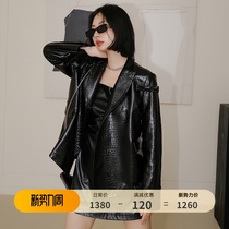  M family ManMona“Wear cool and cool”crocodile pattern sheepskin leather leather womens suit jacket autumn