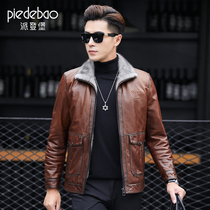 Whole Marten leather coat male fur one short silver orchid mink liner leather leather coat coat thick