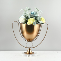 Nordic style model room decoration light luxury metal trophy home accessories vase vase decoration living room flower arrangement