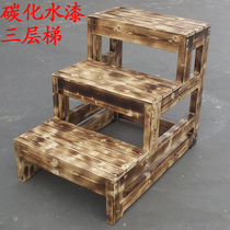 Solid Wood step pedal double multi-layer 3-layer ladder Chinese style carbonized outdoor balcony wooden frame can be customized antique