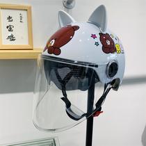 Cat ear helmet womens double lens summer cute Net red Four Seasons General Electric car battery motorcycle male helmet