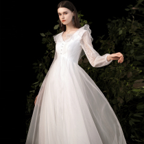 Pregnant women long sleeve wedding dress female 2021 new bride winter all go out yarn high waist light wedding large size welcome yarn