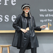 Leather windbreaker women's autumn and winter new loose slim leather long sheepskin coat pure leather suit collar coat