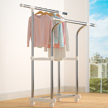 Drying rack floor-to-ceiling double-pole telescopic stainless steel indoor balcony hanger simple mobile drying clothes rack