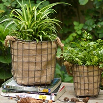 Hand-woven iron wire craft flower basket linen flower earthwork soil hydroponic flower pot storage iron wire frame retro industrial wind