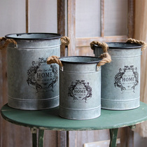 Retro iron flower bucket Flower Pot Pot Pot set floor iron bucket garden flower shop decoration groceries groceries