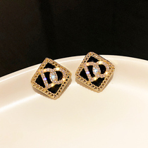  Real gold electroplated 925 silver needle Korean Dongdaemun earrings female diamond-set geometric letter earrings fashion exquisite earrings