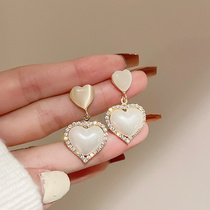 925 Silver Needle Diamond Pearl Love Earrings French Premium Earrings Elegance Style Fashion Heart Earrings Female