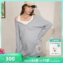 BELYWEAR PREGNANT WOMENS CLOTHING SPRING AUTUMN CLOTHING FASHION FAKE TWO Shoulders Wide Pine Sports Casual Long Sweatshirt
