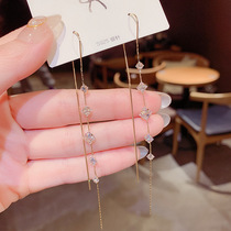South Koreas new block zircons stone flow Su anti-lose ear line net red fashion personality with a thin earring of earrings