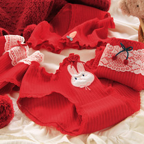 Girls middle school children pupils red underpants socks 12 years old pure cotton rabbits life triangles