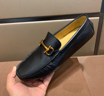 European Station Metal Buckle Trendy Bean Pair shoes genuine leather One foot pedal casual 100 lap leather shoes Chaoters Foot Driving Shoes