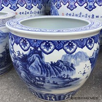 Jingdezhen porcelain chain cylinder 35 high 50 high diameter 40 60 porcelain cylinder round mouth cylinder blue and white landscape flat cylinder