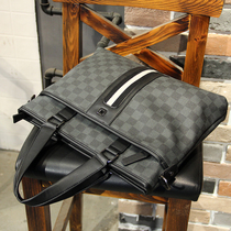 Plaid mens bag handbag hand-held briefcase mens business shoulder messenger bag casual file leather bag tide brand
