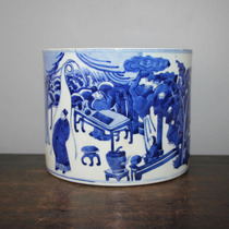  Qing blue and white characters(promoted in a dream)Pen holder Pen bucket jade wall bottom foot antique antique collectors residence ornaments