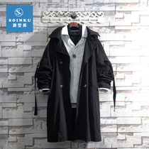 soinku Spring and Autumn New British style long windbreaker mens fashion ins trend students loose Tide brand coat