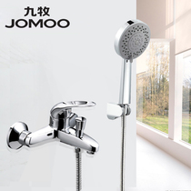 Nine-pastoral full copper bath shower triple tap bathroom hot and cold water mixing valve bathroom Ming concealed shower head suit