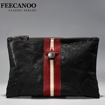 Fickanos new trendy hand grab bag Tanned Bull Leather Handbag Casual Hand Grab Bag Letter Enveloping Hand Clip Bag Youth Money