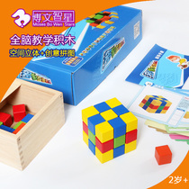 Bowen Zhixing whole brain development Game card play teaching aids Colorful three-dimensional building blocks Spatial perception training Wooden puzzle