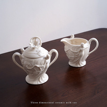 European Palace style three-dimensional girl ceramic flower exquisite afternoon tea sugar milk jar Milk Cup coffee porcelain