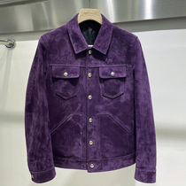 AnnuTrend autumn and winter TF wind hair suede leather leather men denim jacket coat slim