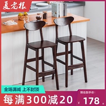 Modern simple solid wood bar chair home backrest bar stool front bar chair Nordic light luxury high foot stool