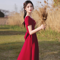 Toast dress Bride summer thin wine red engagement little man can usually wear wedding evening dress female thank you banquet