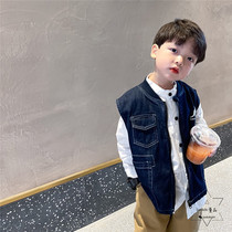 LANIKIki Spring-fall Childrens casual denim zipper 100 hitch waistcoat