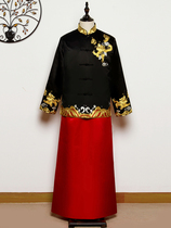 2021 New toast service Xiuhe clothing mens long shirt coat gold embroidered black groom wedding dress show kimono
