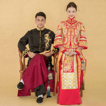 Zhu Xiaotian star with the same style of Xiuhe clothing mens yellow robe long shirt groom toast Chinese wedding show kimono