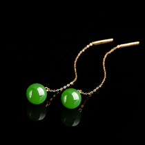 Spinach Green old material Hetian Jade Jasper earrings female 18K gold inlaid natural jade ball earrings with certificate