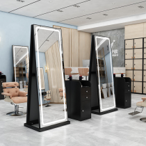 Net red solid wood barber shop mirror hairdressing shop mirror table makeup single-sided mirror hair salon hot dyeing floor mirror fitting mirror