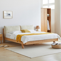 Nordic bed solid wood bed simple modern oak bed Japanese bed log 1 8 meters 1 5 master bedroom double bed soft bag bed