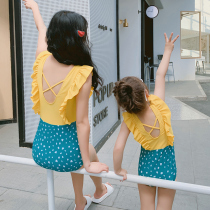 Parent-child swimsuit mother-daughter family dress new one-piece triangle conservative swimsuit girls show thin childrens swimsuit sports