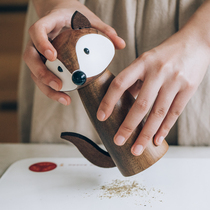 Tree fox Black pepper grinder Kitchen manual grinder Freshly ground pepper sea salt grinding bottle Wood seasoning jar