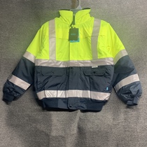Fluorescent yellow reflective cotton-padded clothes night work dock railway overalls highlight reflective riding warm high-altitude crew
