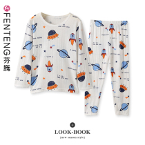 Fenteng childrens pajamas Summer thin spring and autumn long-sleeved boys home clothes set Girls children baby air conditioning clothes