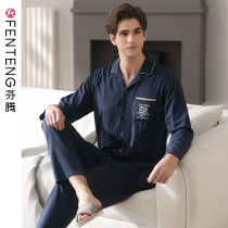 Fenten mens pajamas mens spring and autumn cotton long sleeves autumn and winter cotton thin spring summer casual mens home clothing set