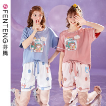 Fenteng pajamas womens summer new pure cotton short-sleeved shorts cartoon cotton home clothes suit loose thin summer